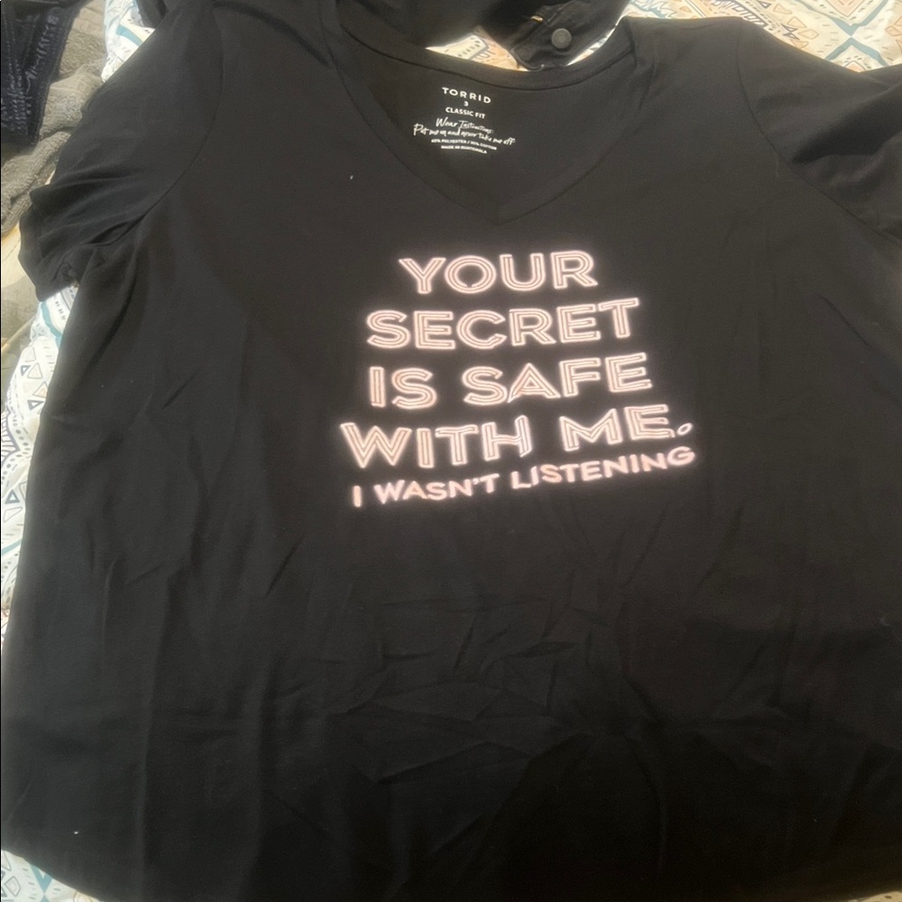 Torrid Black Tee with Pink Text